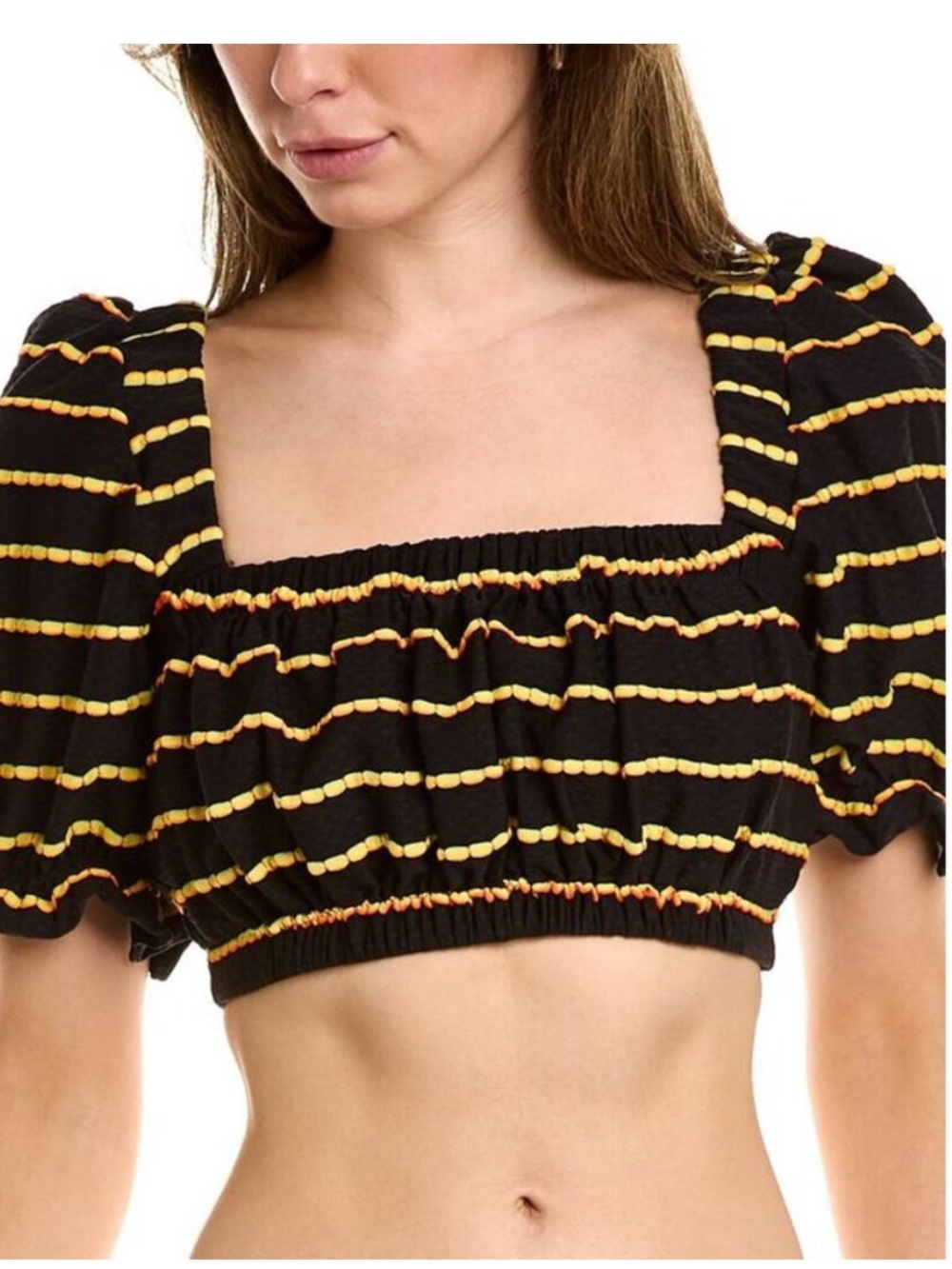 New Montce Marcela Cover-Up Top Rasta Scallop black stripe size Small